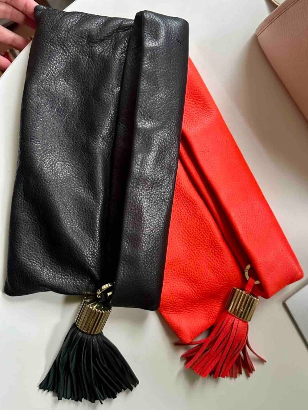 India Hicks Carmen Black Leather Foldover Clutch Purse Buttery Soft Like New